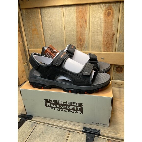 Us11 NEW SKECHERS Mens Tresman Garo Sandal Black Steady Grip Relaxed Fit